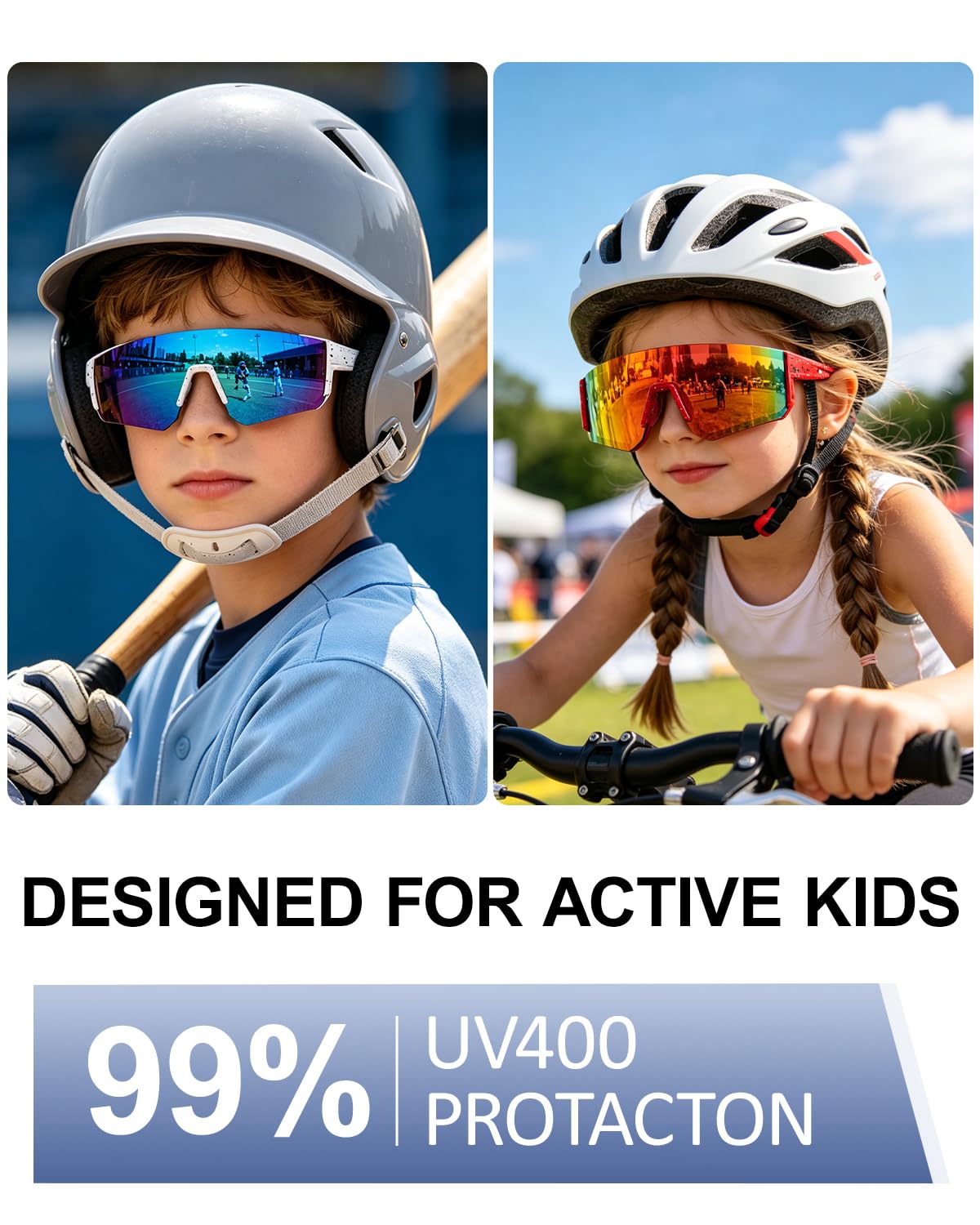 Lunette de Cyclisme pour Enfant, 5 pièces UV900 Lunettes de Sport Polarisées, Pour Garçons et Filles Adaptées Aux Activités de Plein Air (Cyclisme Running Golf)