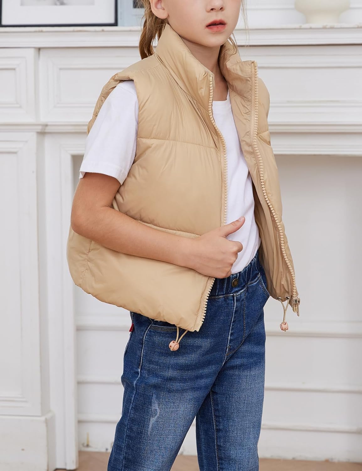 Gihuo Girls Winter Puffer Vest Lightweight Water-Resistant Quilted Vests Cropped Warm Kids Sleeveless Jacket Outerwear - Image 4