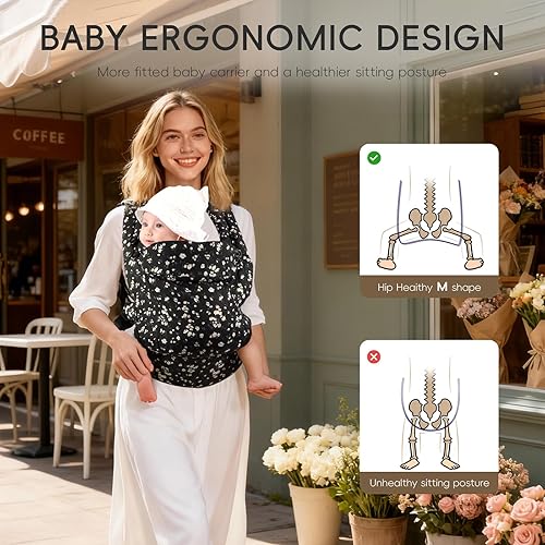 Miniatura 4 de FRUITEAM Portabebés, portabebés para niños pequeños con tamaño de asiento ajustable, cómodo y ergonómico portabebés recién nacido (7-25 libras),