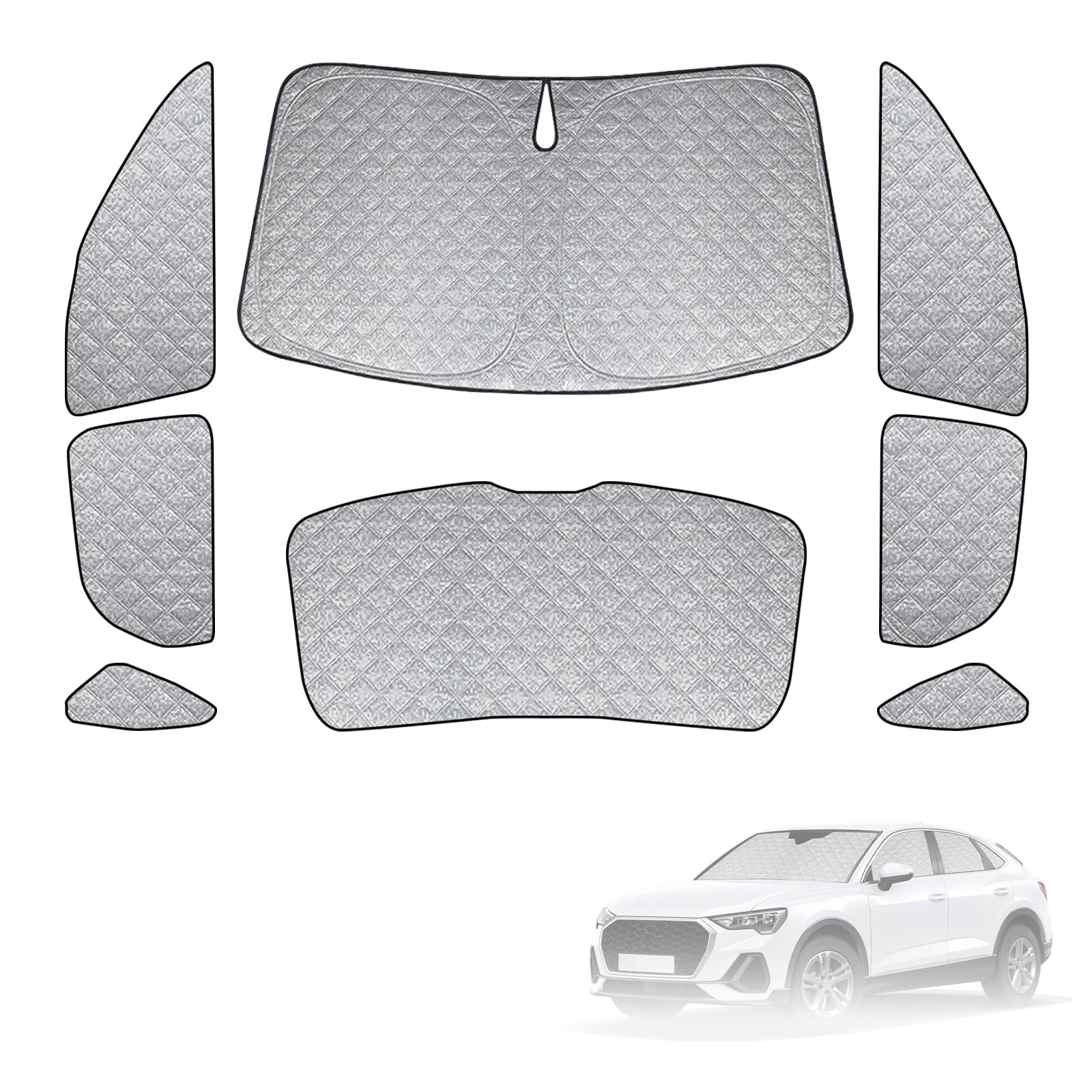 Sonnenschutz Kompatibel mit Audi Q3 F3 2019-2025, 8 PCS Auto Frontscheibe Windschutzscheiben Schutz Set, Internes Thermomatte mit Aufbewahrungstasche, Faltbar Sonnenblende