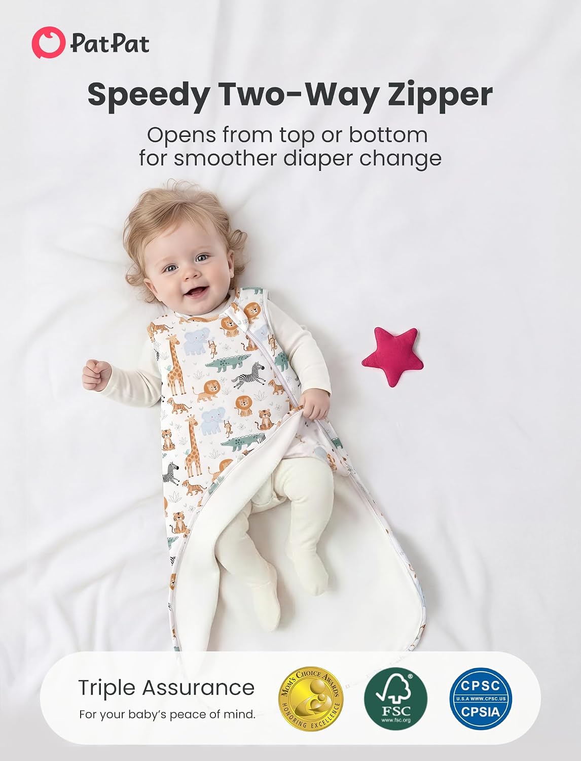 PATPAT Bamboo Viscose Baby Wearable Blanket (Sleep Sack Style), 0.5 TOG/1.0 TOG, Breathable & Soft, 2-Way Zipper, 0-24 Months