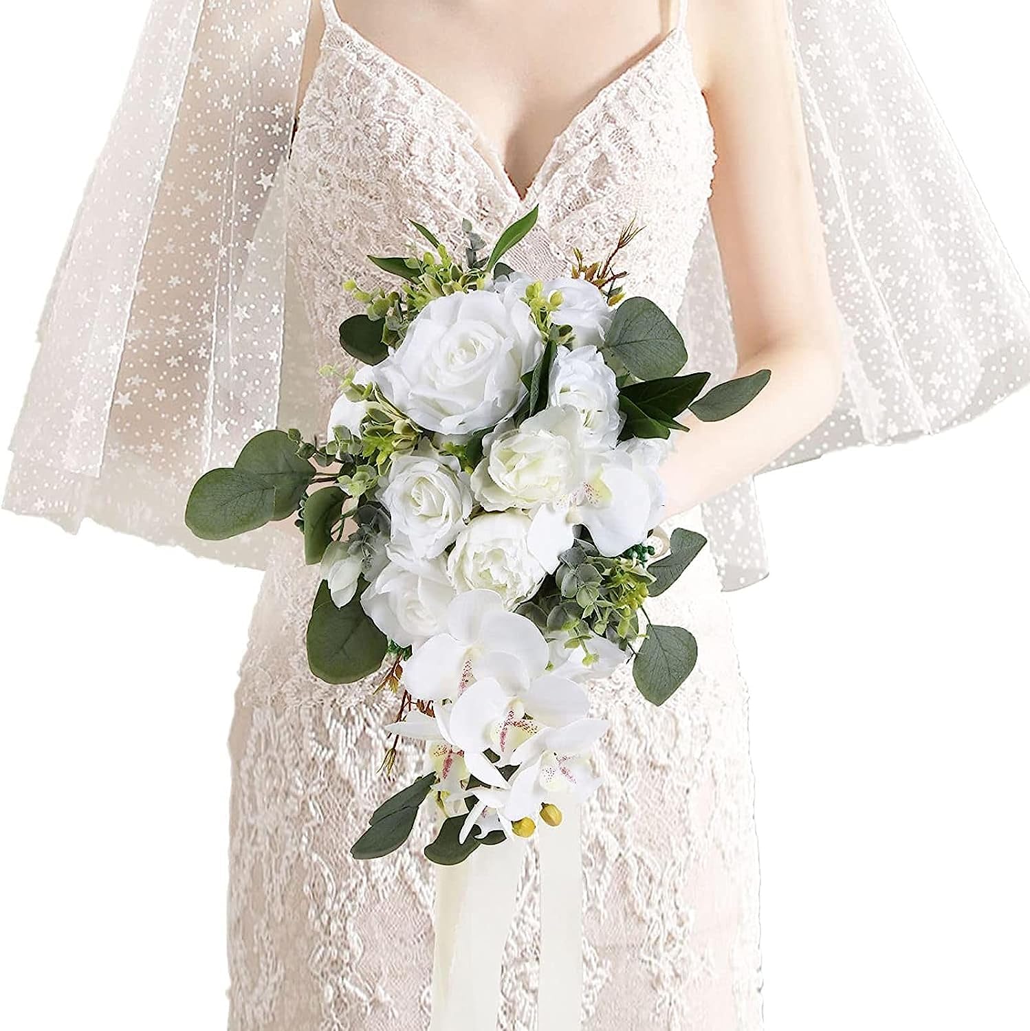 SBZIOJHDR Wedding Bouquet, Wedding Bouquet, artificial flowers(Bianco)