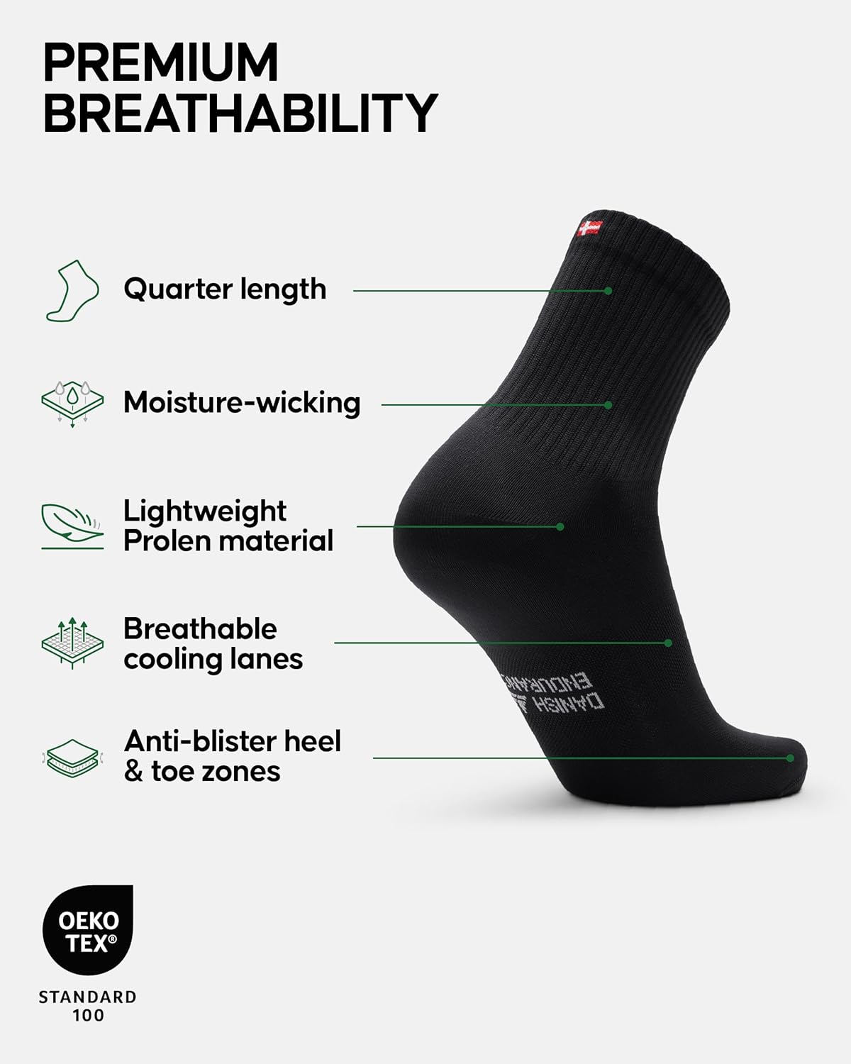 DANISH ENDURANCE Athletic Socks, Anti-blister, Breathable, Moisture Wicking, Thin Athletic Socks Men & Women, 3- Pack - Image 2