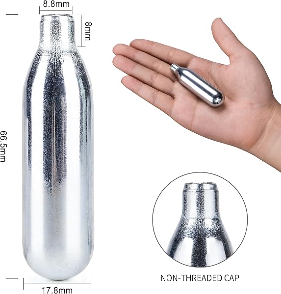 CXWXC Capsules de CO2 8 g/12 g – Capsules de CO2 de haute pureté (99,9 %), boîtier en acier, sans huile et anti-fuite, système Click‑Lock sans filetage – Pour appareils à pression d'air et - 3