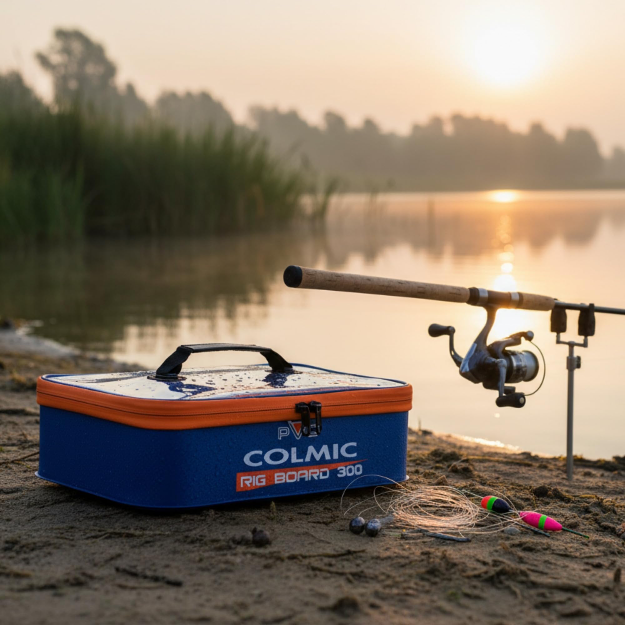 Colmic Wasserdichte PVC-Rig Board Box - EVA Rig Tasche mit transparentem Deckel, Anti-Shock Griff - Kompatibel mit 15 cm und 30 cm Rig Board, Blau und Orange, RIG BOARD 300, Wasserdichte