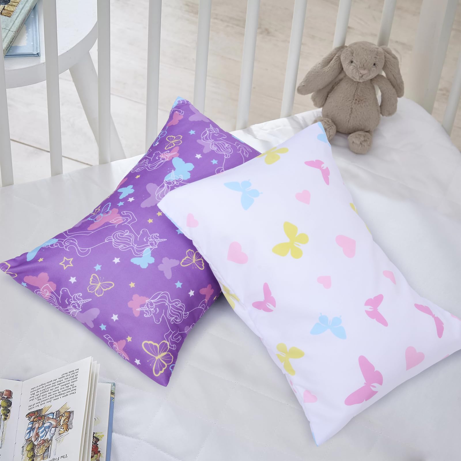 UOMNY Toddler Pillowcases for Girls 13X18 12x16 14x19 Butterfly Baby Pillow Case 2 Pack Small Pillow Covers for Travel Pillow Purple White - Image 2