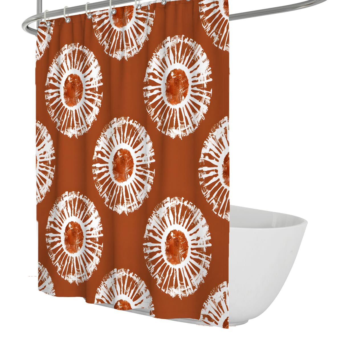 UIRINGART Retro Bath Curtain W120xL180cm Modern Terracotta Orange White Geometric Sun Circles Anti Mould Machine Washable Polyester Fabric Bathroom Tub Shower Curtains