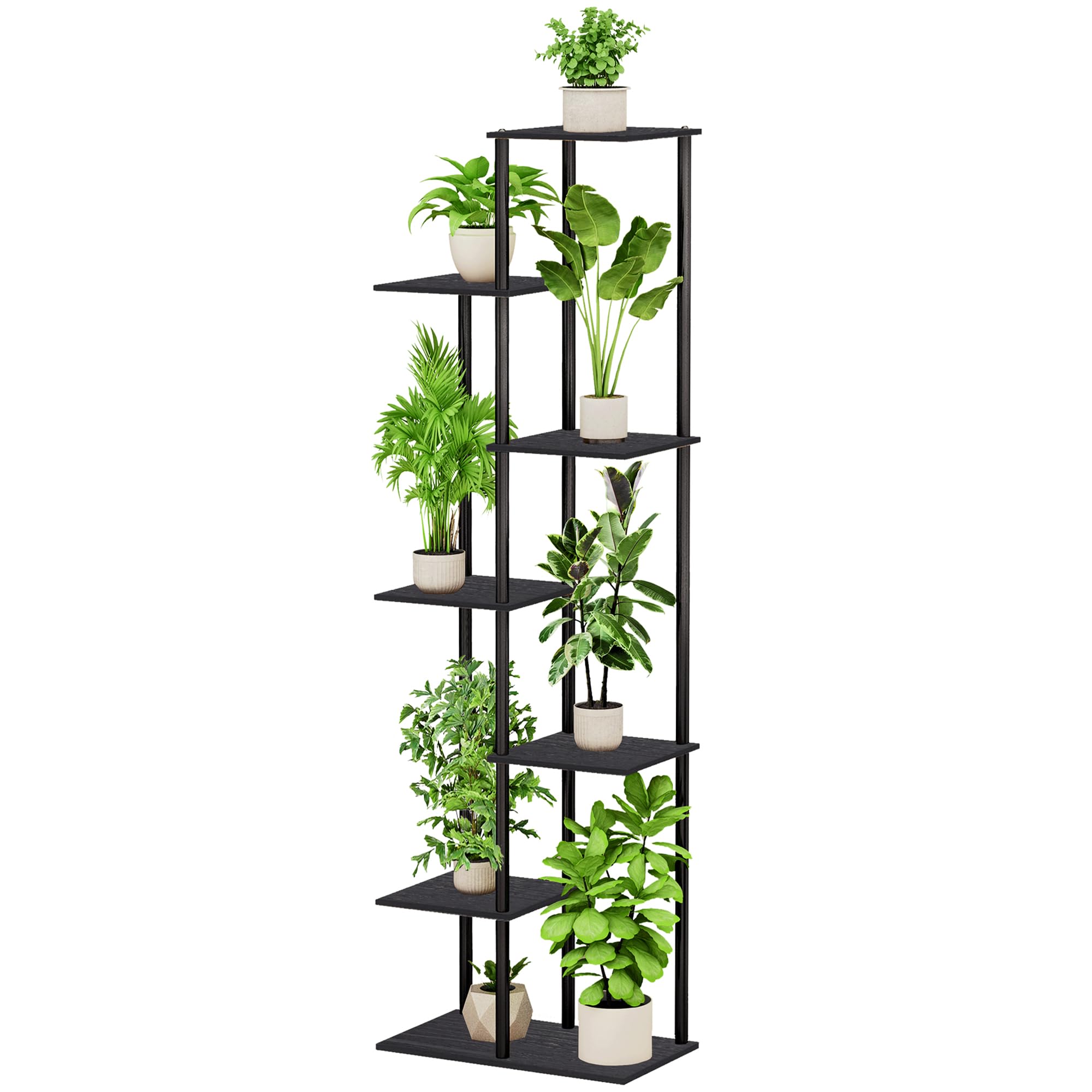 JEPRECO Plant Stand Indoor 7 Tier 8 Potted Metal Wood Plant Shelf, Multiple Flower Pots Corner Tall Plant Holder Stands for Living Room Balcony