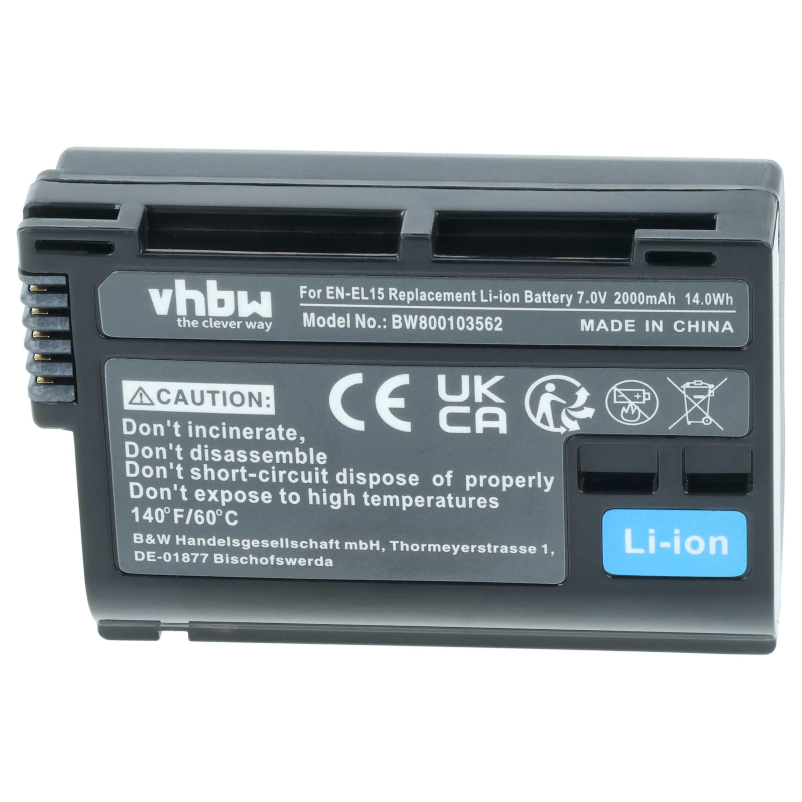 vhbw 3 x akumulator zamienny do Nikon EN-EL15, EN-EL15b, EN-EL15A, EN-EL15c do kamery (2000 mAh, 7 V, Li-Ion), Infochip