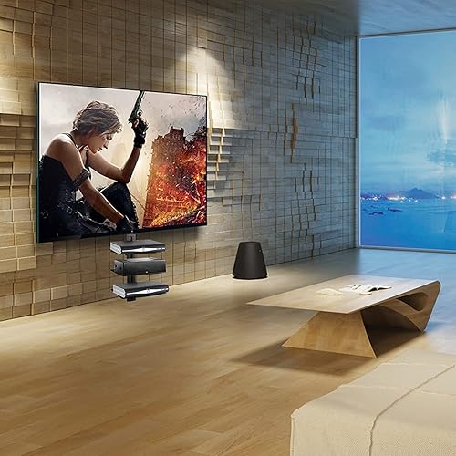 Miniatura 24 de suptek Soporte de altavoz, estante de vidrio flotante para reproductores de DVD/cajas de cable/consolas de juegos/accesorios de TV, 2 estantes,