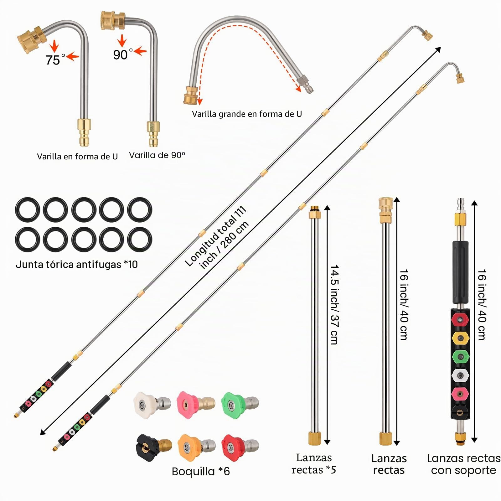 Kit de Extensión para Hidrolimpiadora 4000PSI,3 Varillas Curvas