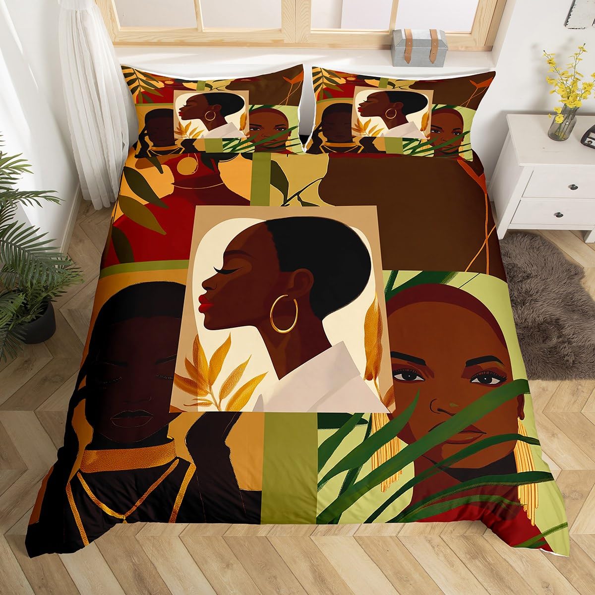 African Tribal Duvet Cover Set Queen - Red & Black Abstract Bedding, 3 Piece (Duvet Cover + 2 Pillowcases) - View #12