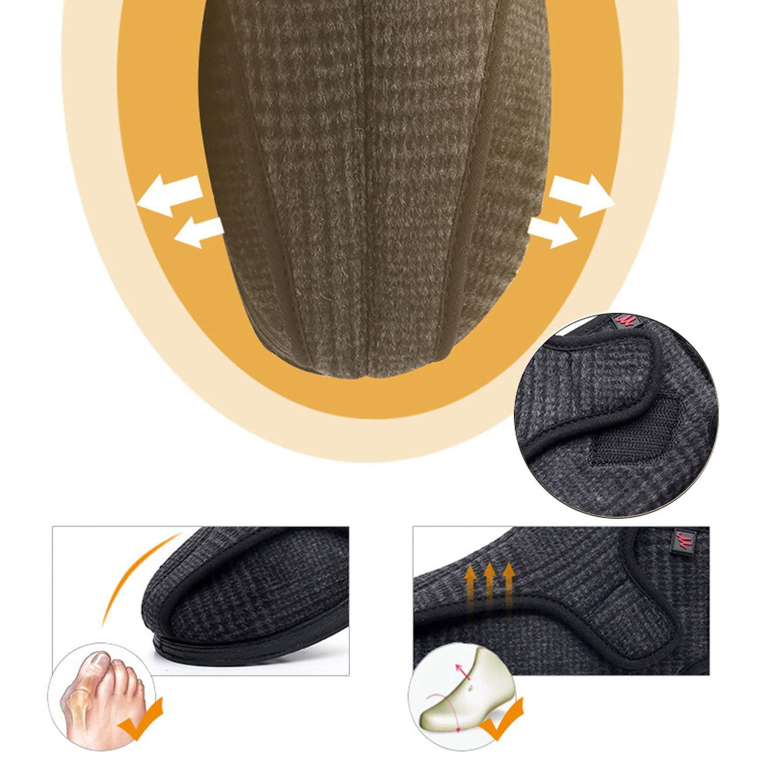 Generisch Diabetiker Schuhe Winterstiefel Herren Damen Extra Weit Hausschuhe Warme Plüsch Gefüttert für Geschwollene Füße Winter Verbandschuh Klettschuhe Ödem mit Klettverschluss Verstellbare Breite