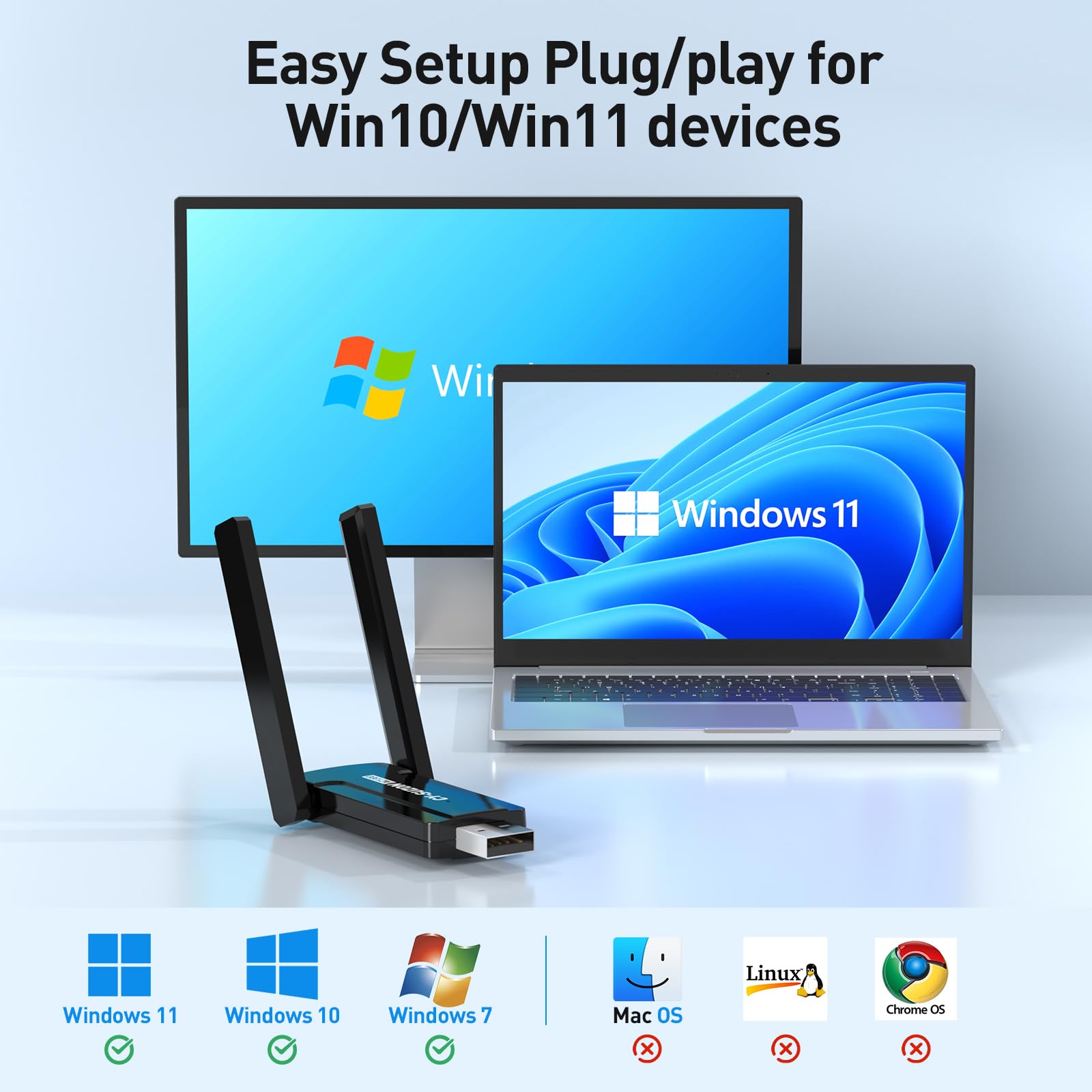 Adaptador WiFi USB AC1300 - Adaptador de red inalámbrico de doble banda 2.4G/5G para PC de escritorio, MU-MIMO WiFi Dongle, USB 3.0, compatible con Windows 11, 10, 8.1, 8, 7