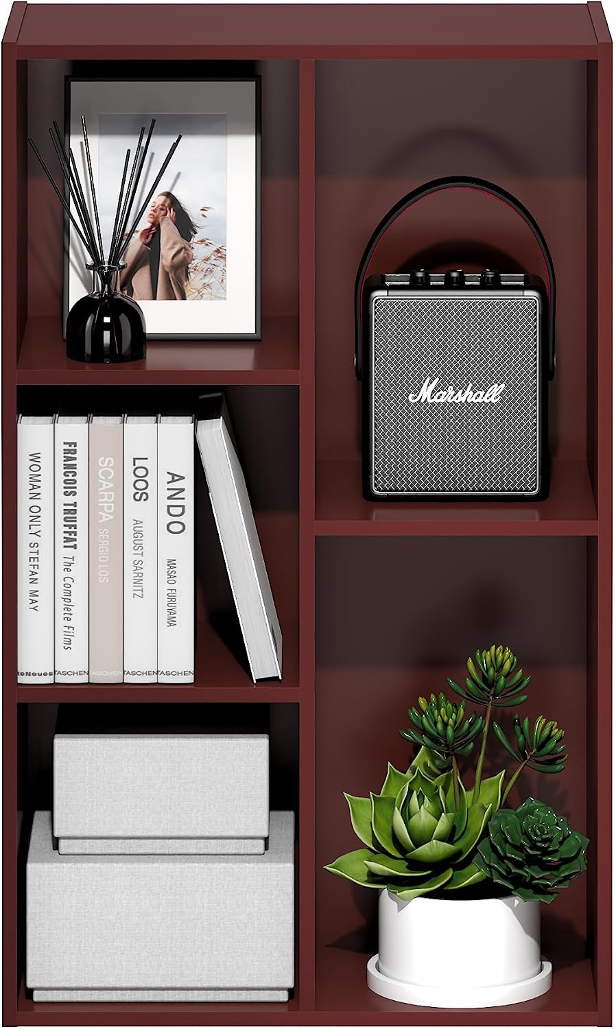 Furinno Luder 5-Cube Book Shelf, Bookshelf, Bookcase, Dark Red image 5