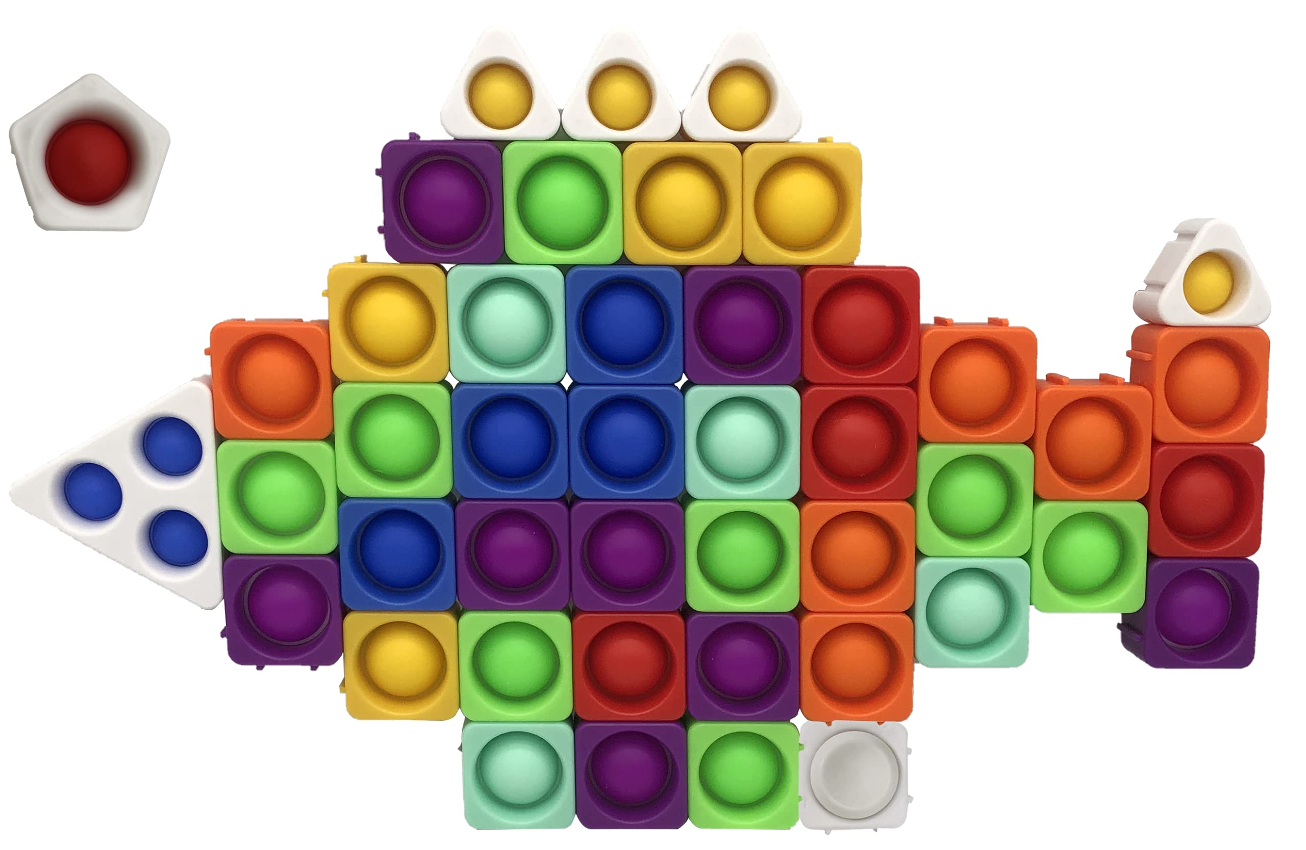 Bubble Era Pop it Fidget Toy 45pcs Jigsaw Puzzle Blocks,Pop Fidget Spinner,Upgrade Silicone Sensory Infinite DIY Pop Toys,Bath Toys for Kids Anxiety Stress Reliever Gift, Multi-color, Medium