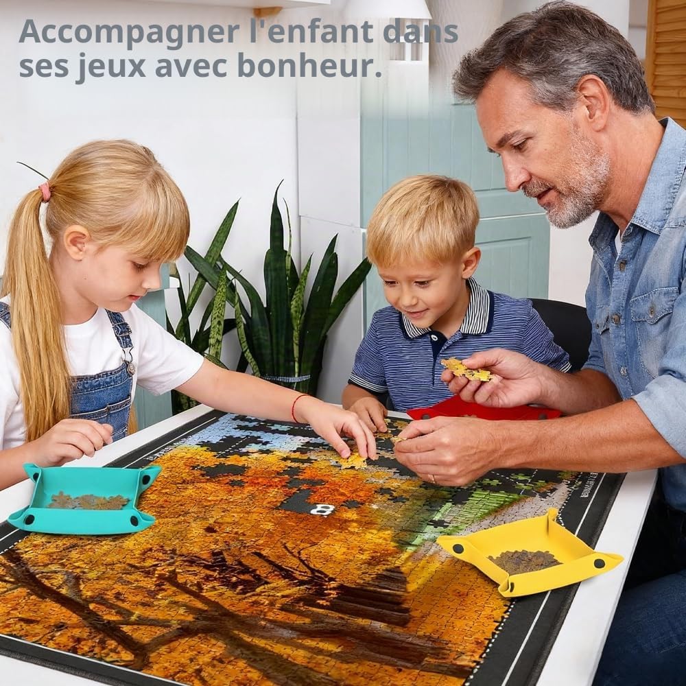 Tapis de Puzzle de 1000 Pièces, 80×55 cm Tapis de Puzzles Portable, Plateau Pliable avec 8 Trays et Couvercle, Plateau en Feutre Léger, Cadeau pour Enfants et Adultes