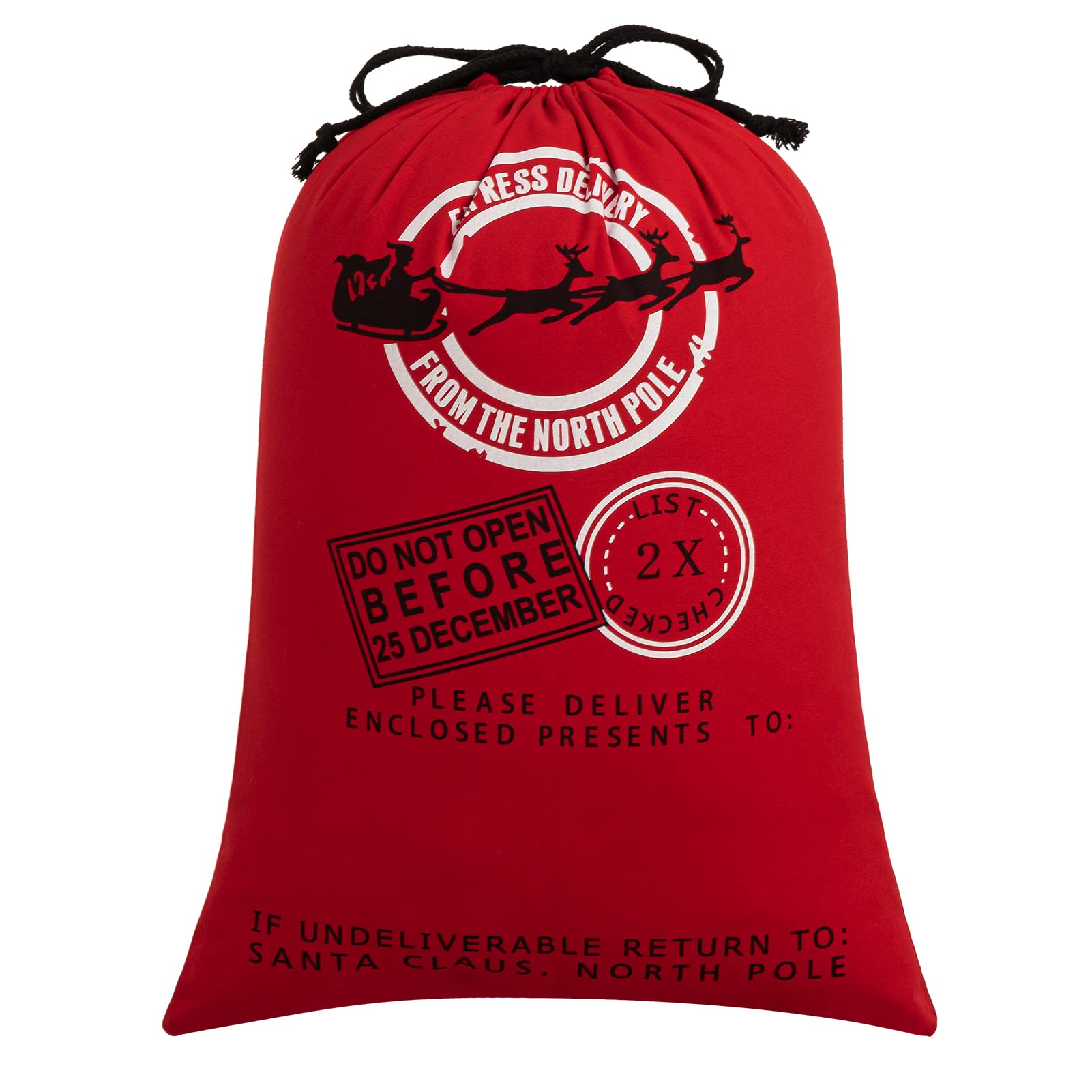 HBlife Personalized Santa Sack, Christmas Gift Bag Santa Bag Cotton with Drawstring