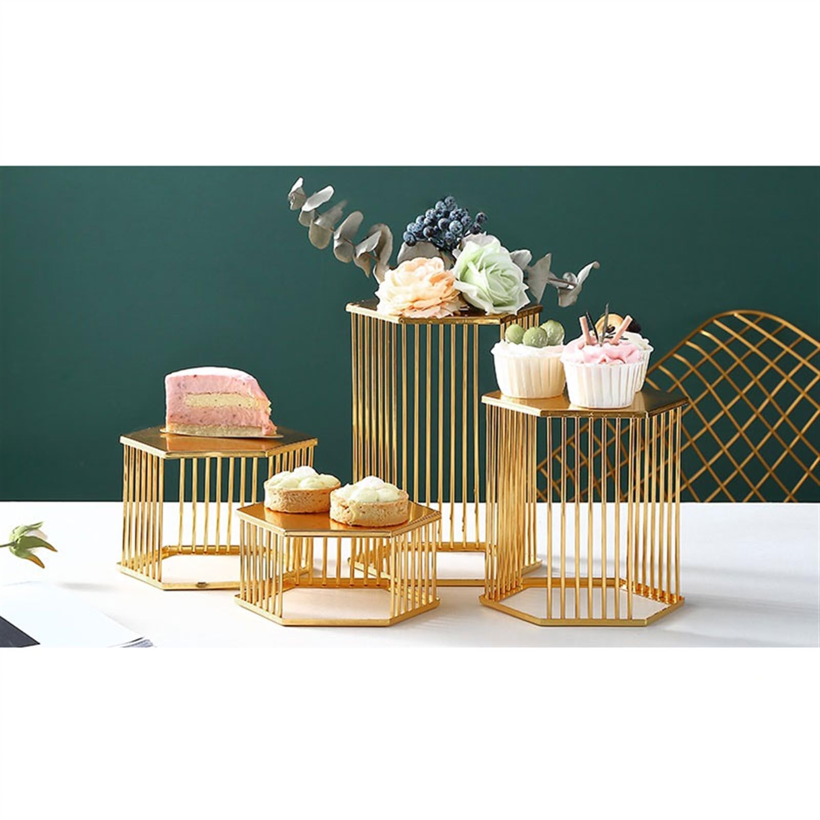 Alzata per Dolci Semplice e alla Moda portatorte Esagonale for tè pomeridiano Dim Sum Tavolo da Dessert a Gamba Alta in Ferro Leggero e Lussuoso Alzata per Torta(XS)