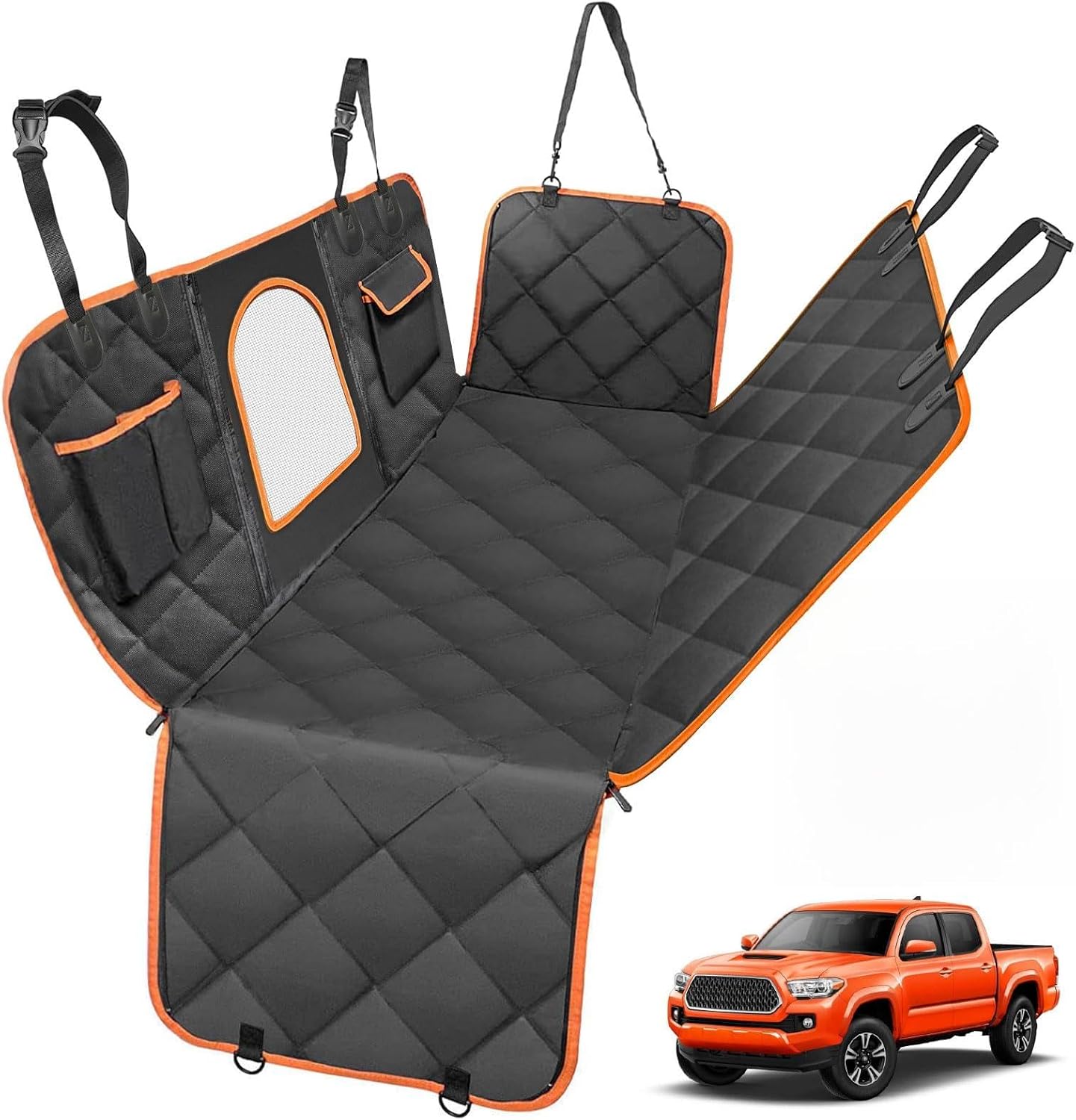 Dog Seat Cover for Tundra/Tacoma/Silverado/Nissan Frontier, 4-in-1 600D Scratchproof Pet Seat Cover Waterproof Dog Hammock Backseat Protection for Trucks (X-Large (60" W x 64" L))