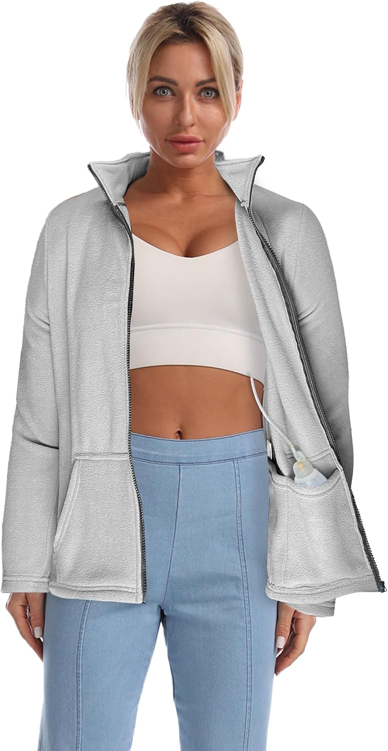 Mastectomy Shirts with Drain Pockets for Women Post Mastectomy Recovery Must Haves After Breast Surgery Zip Fleece Clothing
