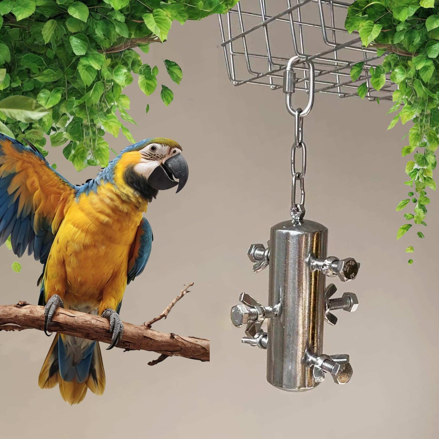 JSLZF Stainless Steel Parrot Toy, Hanging African Grey Chew Toy for Bird, Large Bird Toy for Macaw, Foraging Bird Toy for Conure, Cockatoo, African Grey - image 3