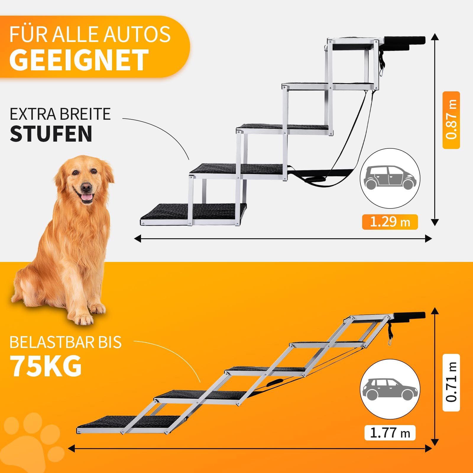 Gimars Rampe Ultra Stable Extra Large pour Chiens - Réglable en Hauteur pour Chiens Âgés avec LCA, Rampe pour Animaux en Aluminium Léger et Pliable pour Lits Surélevés, SUV, Jeeps & Camions