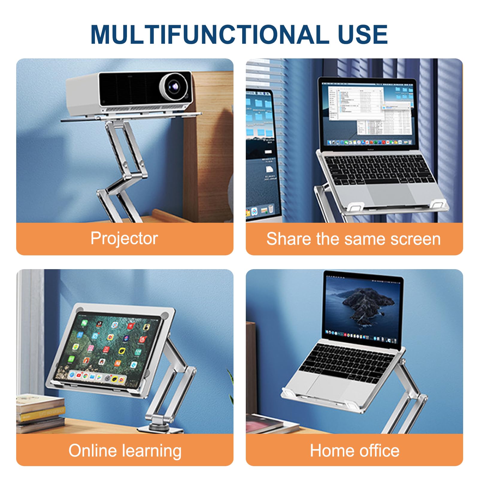 Support de livre réglable avec pince – Support mains libres ergonomique, portable et pliable pour la lecture et l'apprentissage en ligne