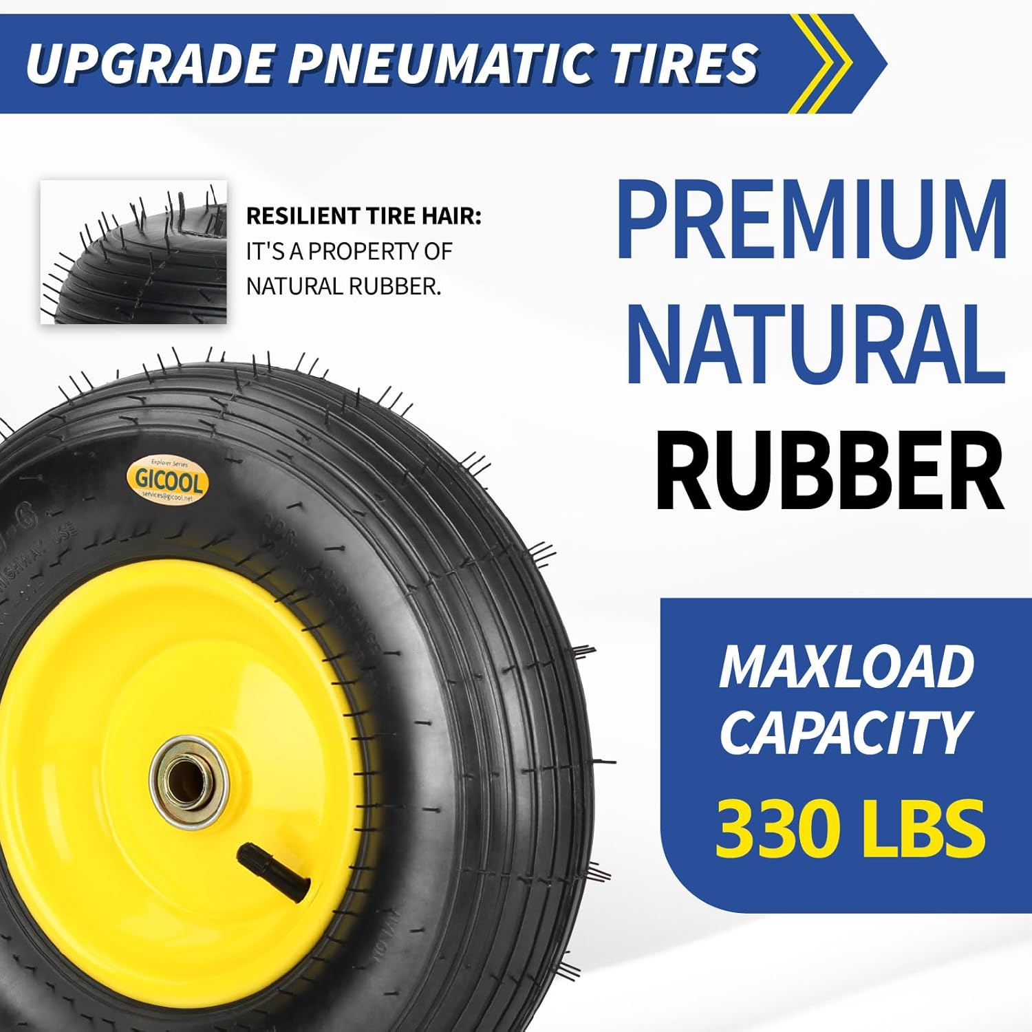 GICOOL Upgrade 4.00-6 Wheelbarrow Tire, 13" Pneumatic Wheel, 5/8" & 3/4" Bearings, 1.75"- 6" Centered Hub for Wheelbarrows Trolley Dolly Garden Wagon Cart Wheel Replacement (Explorer Series)
