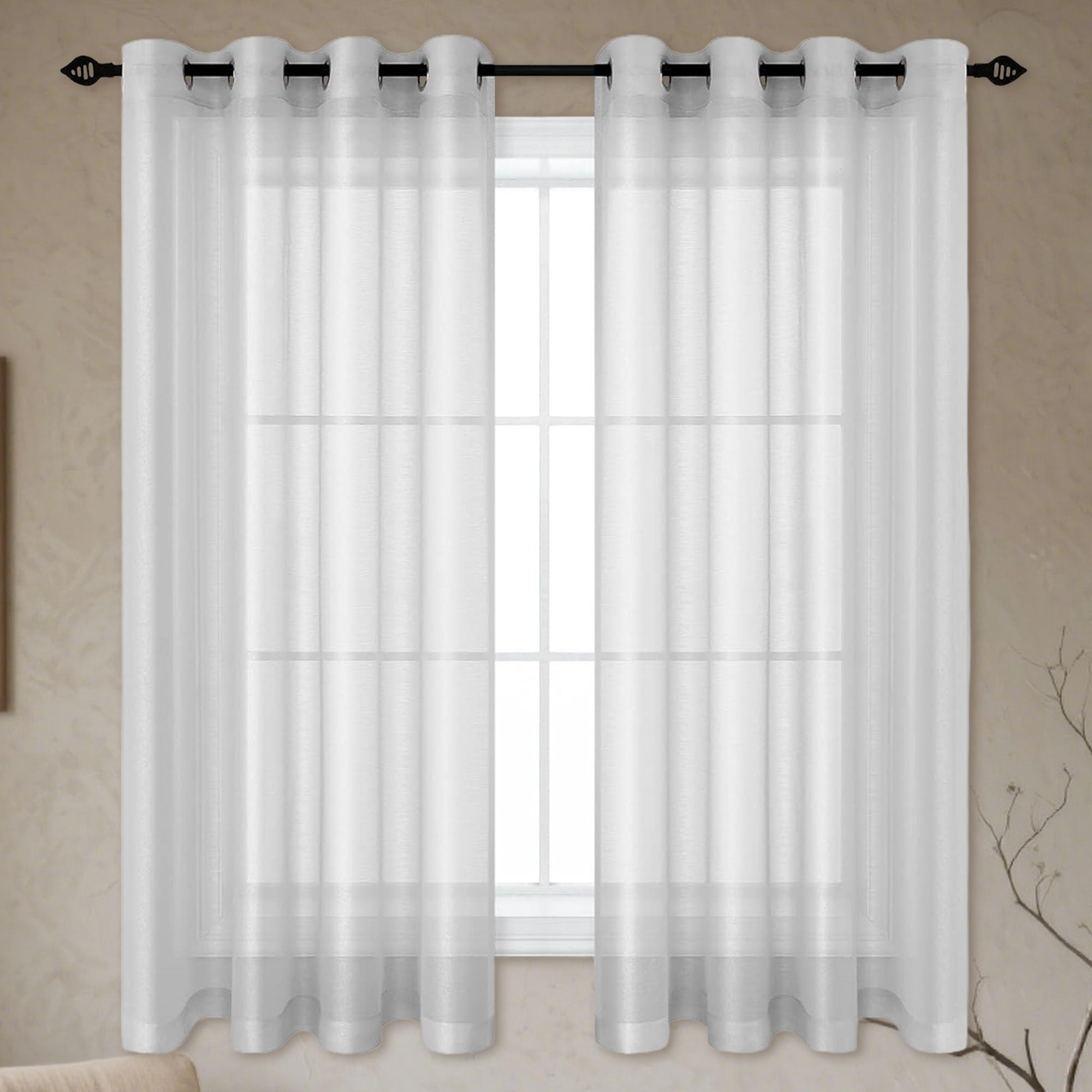 Rideaux voilages pour chambre adulte et salon moderne gris clair demi-transparent 360x240