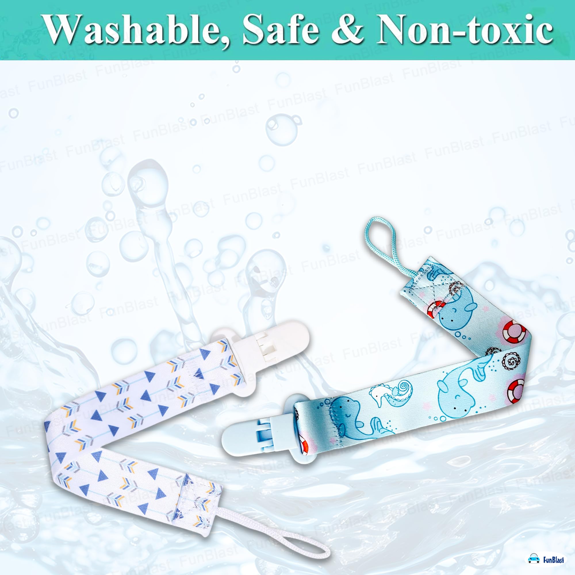 FunBlast Baby Pacifier Clips - Pack of 2 Universal Holder Leash for Teether Toy Teething Ring Soothie, Paci Holder with Clip for 0+ Months Babies, Newborn, Toddlers (Random Color and Design) - Image 9 thumbnail