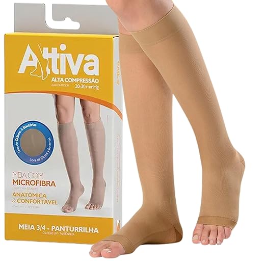 Meia de Compressão Feminina 3/4 Panturrilha Alta 20-30 mmHg ATTIVA Sem Ponteira Natural - Alívio Pernas Cansadas, Prevenção Varizes e Trombose, Conforto Dia a Dia e Viagens, Meia Elástica