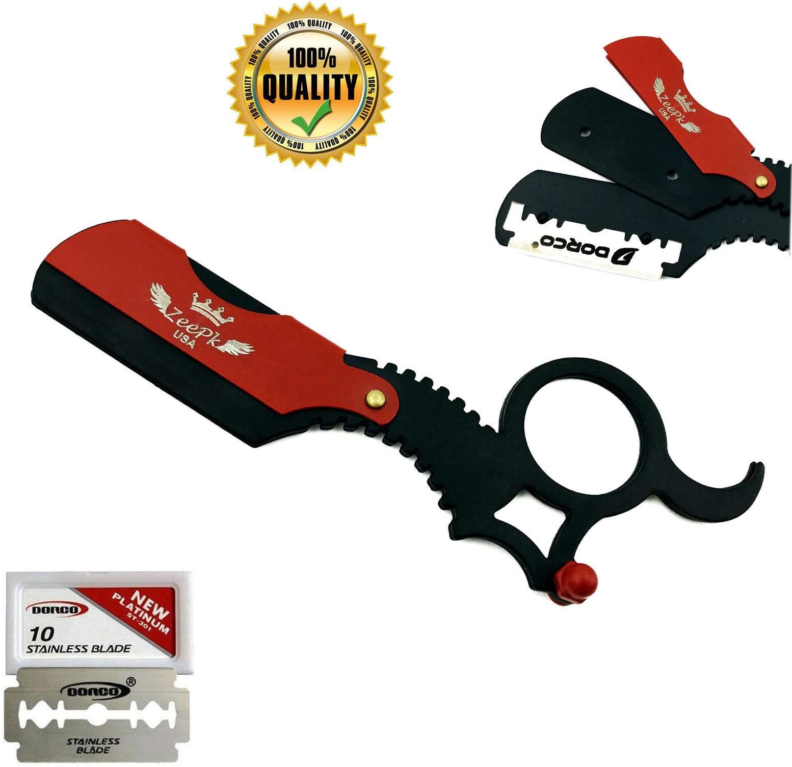 Finger Razor, Universal Blade, Single Hole Barber Cut Throat Straight Barber Finger Razor for Hair Tattoos Straight Edge Shaving Smart Cut Throat Barber Salon Straight Razor Blade Holder + 10 Blades