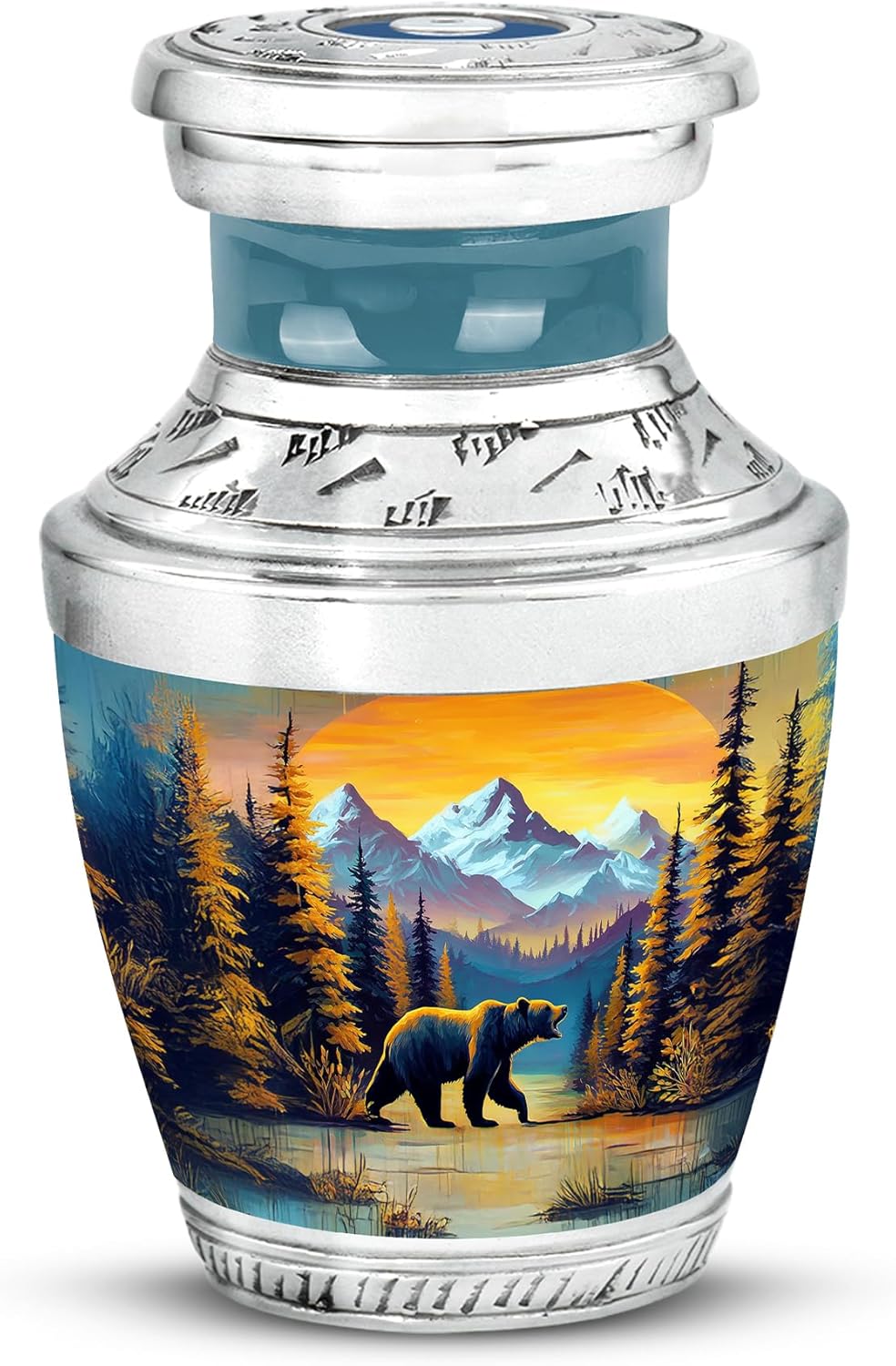 YATHABI Bear Urn for Ashes Adult Male - Sunset Small Keepsake Urns for Human Ashes Adult Father - Mountain Miniature Urn for Burial - Funeral Little Urns for Women - 3 Inch