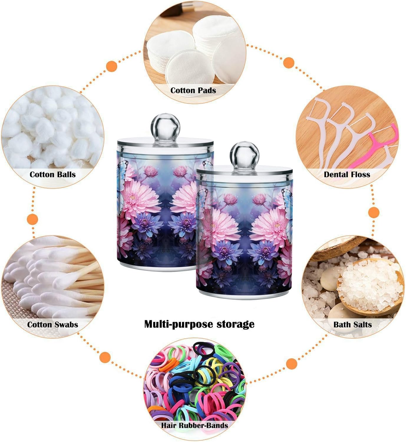 MNSRUU 4 Pack Qtip Holder Organizer Dispenser Flowers and Butterflies Pink Bathroom Storage Canister Cotton Ball Holder Bathroom Containers for Cotton Swabs/Pads/Floss