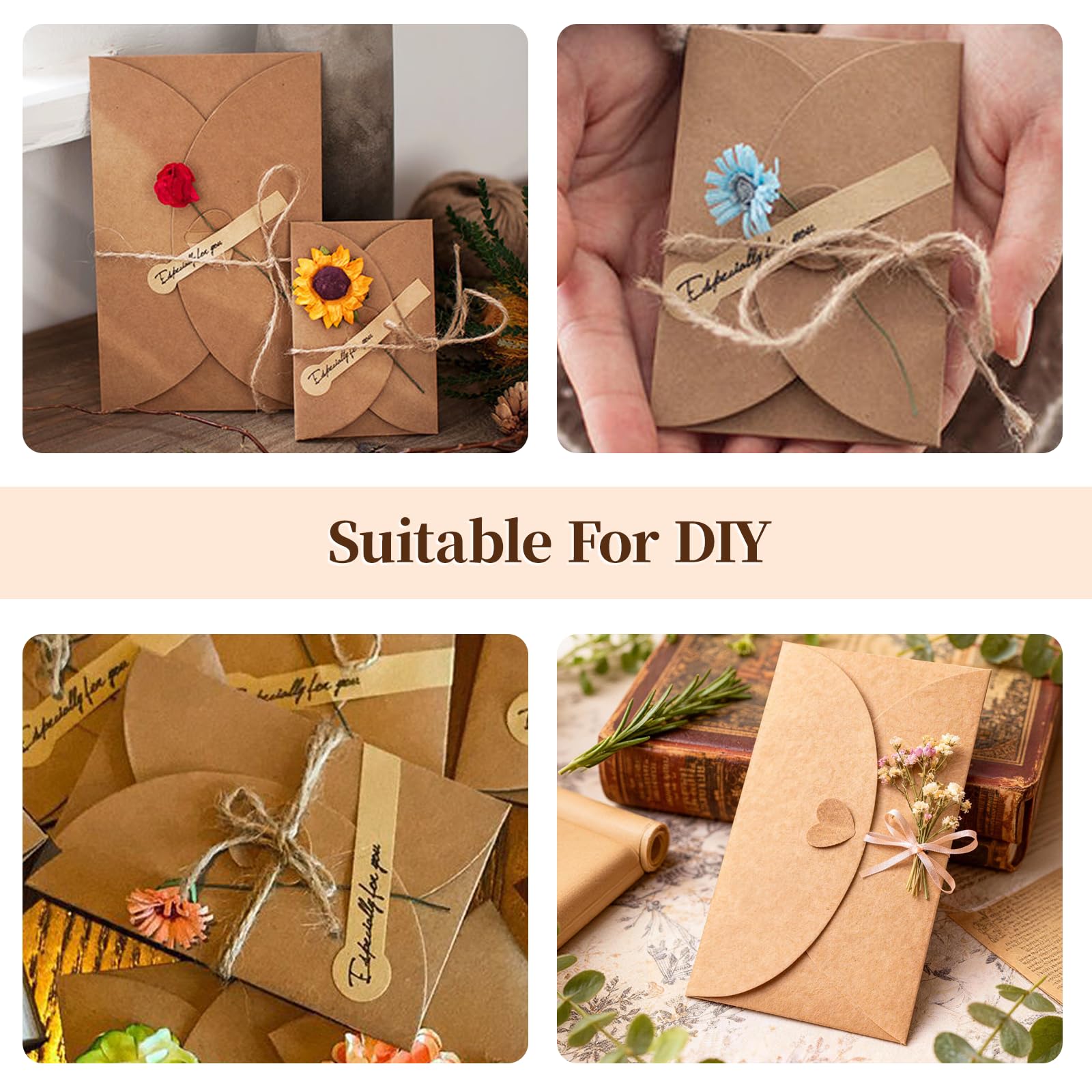 Buste in Carta Kraft 10x6 cm Fatte a Mano con Chiusura a Cuore per Natale San Valentino Matrimonio
