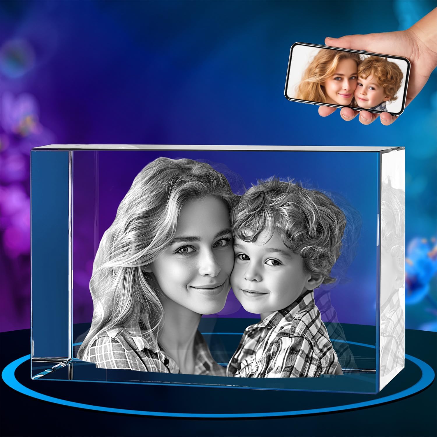 ArtPix 3D Crystal Photo, Personalized Mothers Day Gifts for Mom, Women, Wife, Her, Him, Men, Husband, Grandma, Great Customized Gift With Your Own Photo, Custom Glass 3D Laser Etched Picture Frame