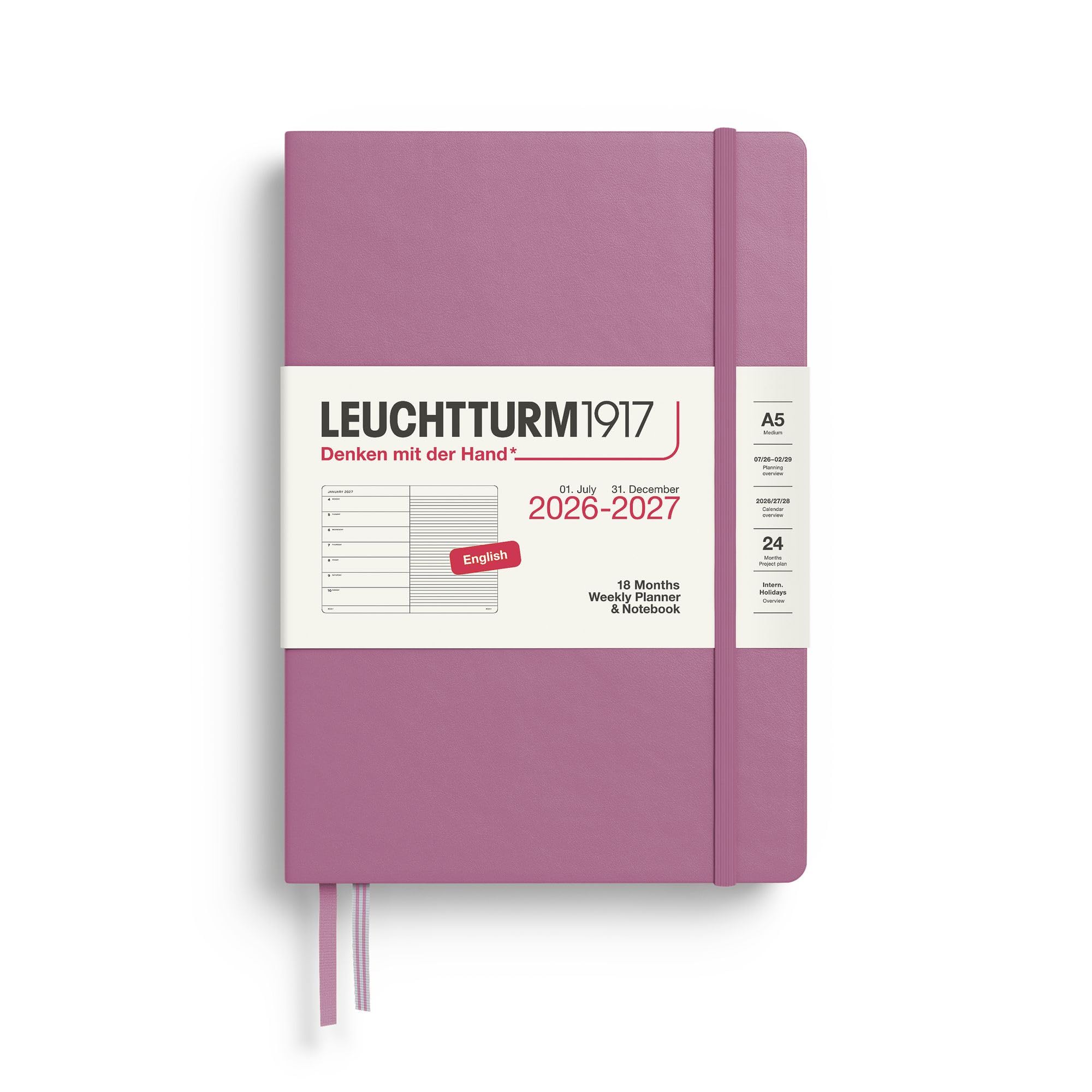LEUCHTTURM1917 Agenda settimanale, Inglese, Cop. rigida, Dusty Rose