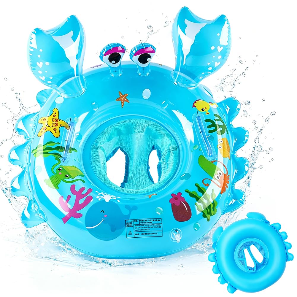 Crab Swimming Ring, Cartoon Inflatable Seat Swimming, Crab Pool Float, Animal PVC Swim Trainer with Handle, Kick Learning Aid, for Summer Beach Water Party Toys, Summer Gifts - Blue — image 1