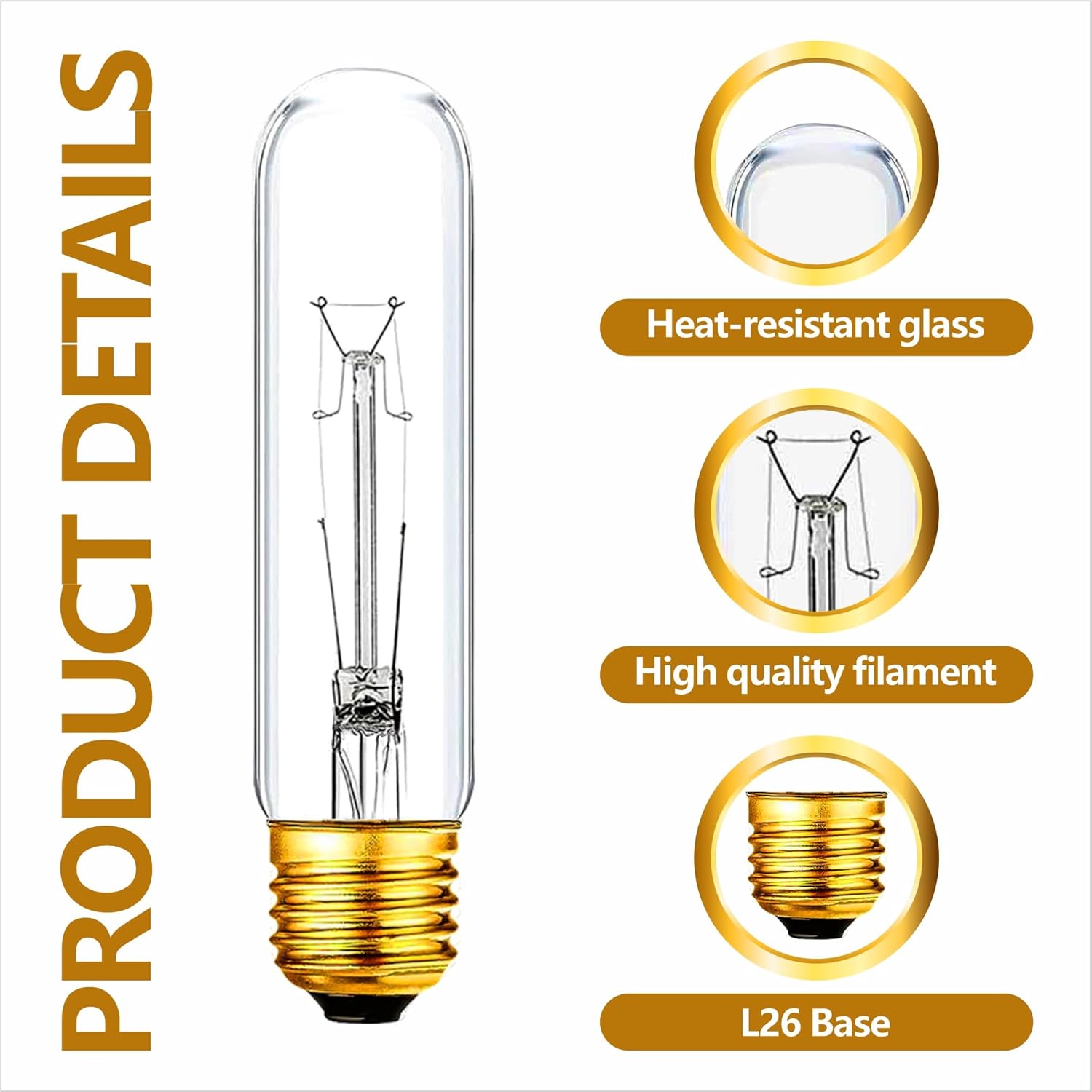 25 Watt T10 Clear Tubular Incandescent Light Bulb, T10 Bulb,Vintage Style Showcase Bulb,Showcase lamp,Dimmable for Desk Lamp,Curio Cabinet,Aquarium,Chandeliers,Aquarium Light Bulb (4PC)