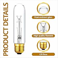 Vista 1 de Bombilla incandescente tubular transparente T10 de 25 W, bombilla T10, bombilla de escaparate de estilo vintage, lámpara de escaparate, regulable