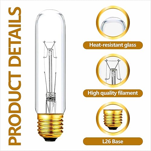 Miniatura 1 de Bombilla incandescente tubular transparente T10, 25 vatios, 2700 K, blanco suave, 280 lúmenes, base media E26, lámpara de escaparate. (4)