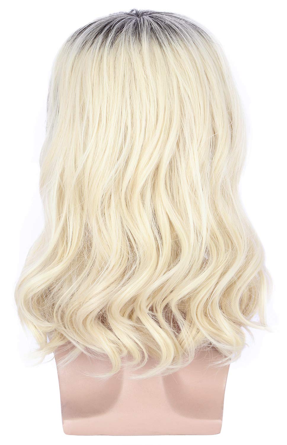 karlery Adult Men 70s 80s Rocker Mullet Long Wave Beige Blonde Dark Root Mutsache Wig with 6 Earrings and Golden Necklace Halloween Costume Cosplay Wig