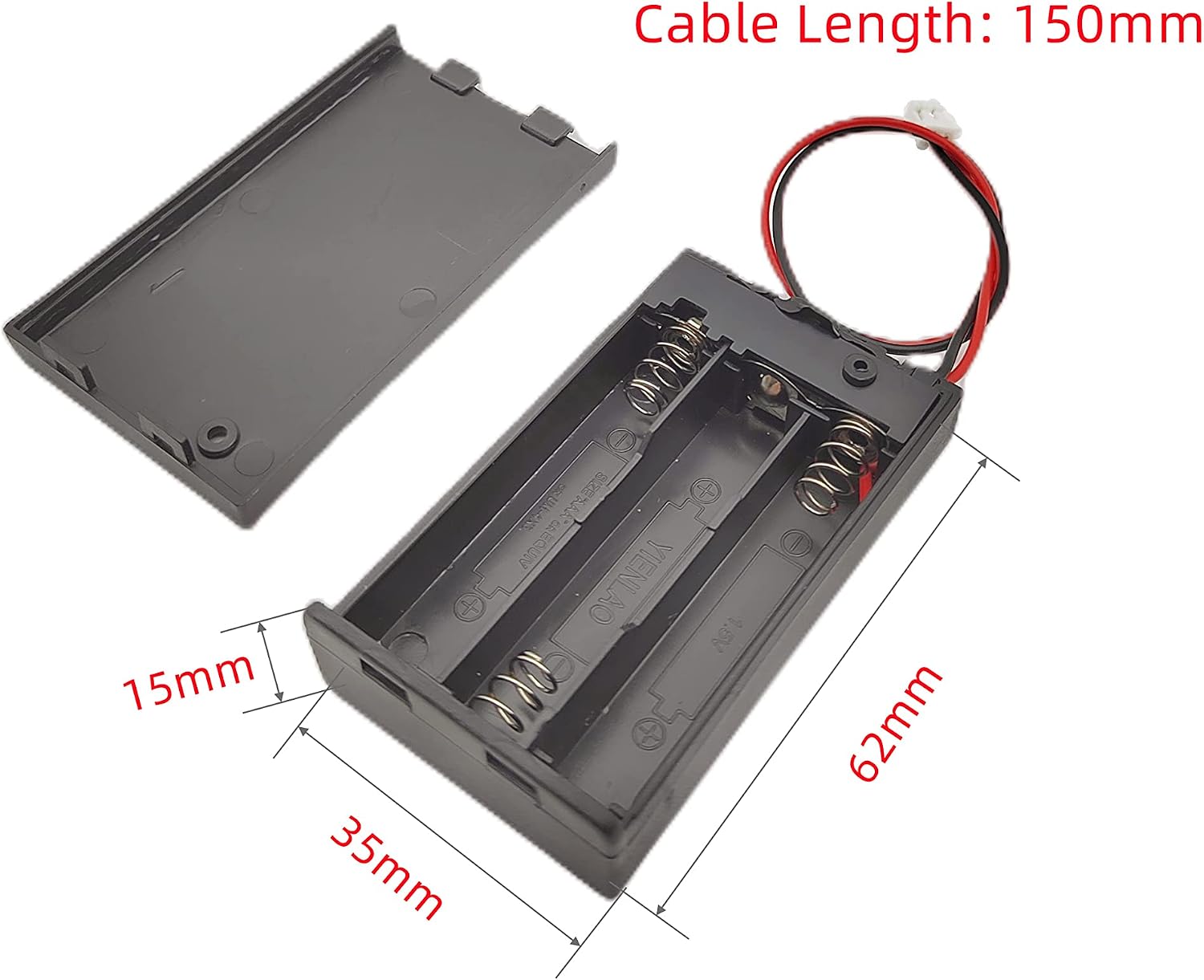 ShangHJ 3 Cell AAA Battery Holder Case Cover Storage Box with ON/Off Switch PH2.0 JST Connector Male 15cm Cable 3.3-4.5V (Pack of 6 Pieces)