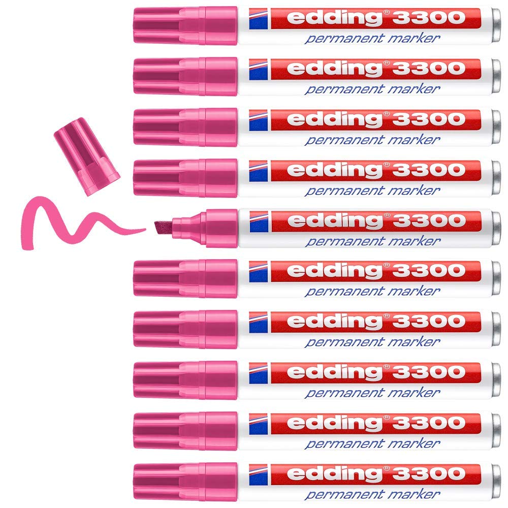 Edding 3300-009 - Box with 10 Permanent Markers - Beveled Tip - 1-5mm - Pink