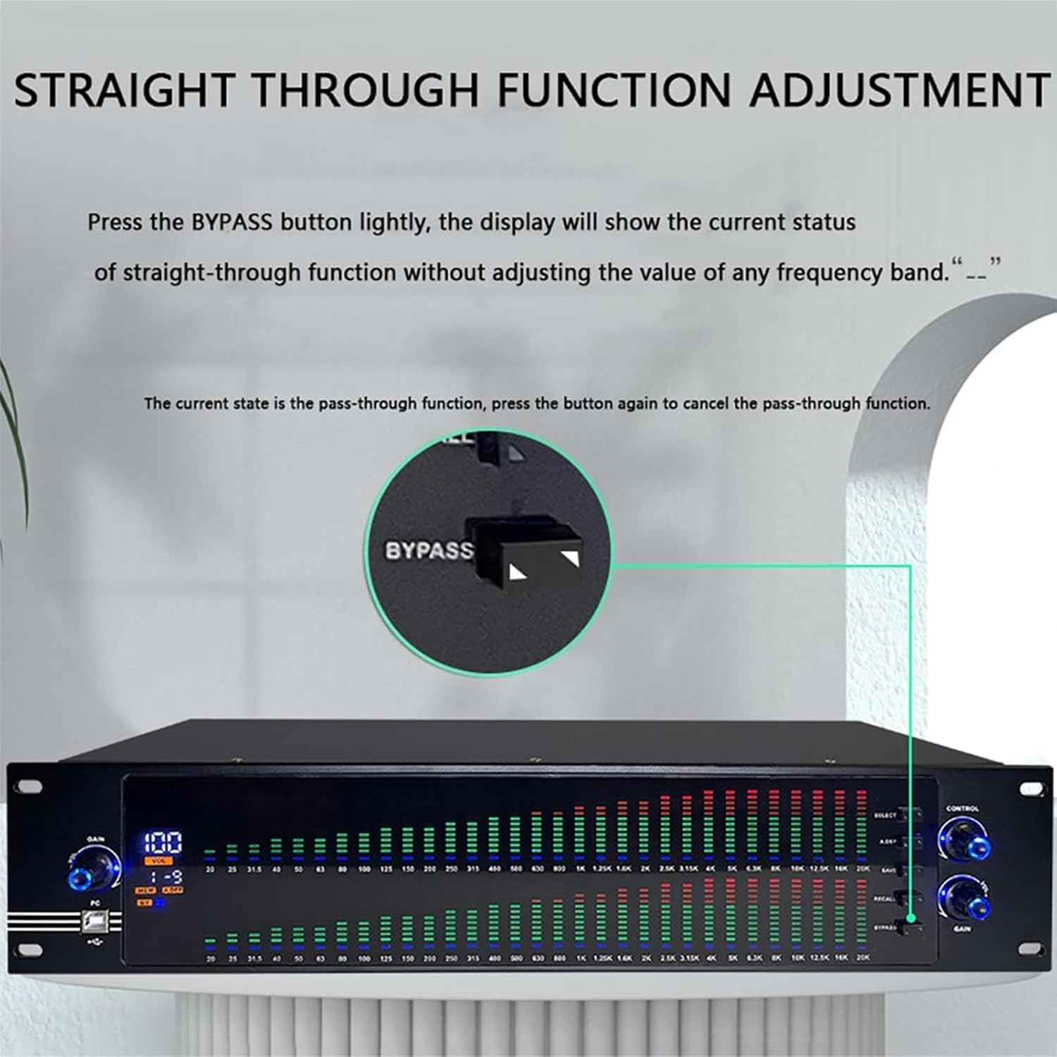 Kanduo Ecualizador estéreo de Audio Ecualizador de Audio de Doble Canal, procesador Ecualizador Digital Profesional de 31 Bandas con Pantalla LCD HD y Chip de procesamiento DSP.