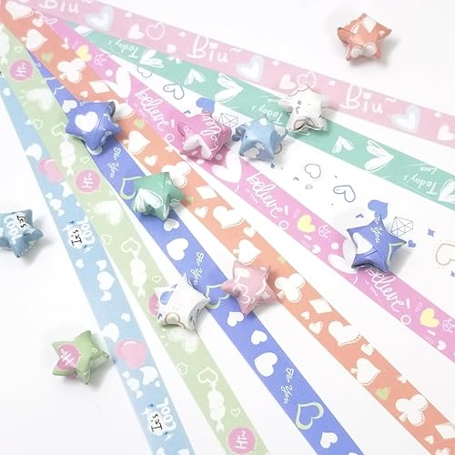 800 hojas de tiras de papel de estrella de origami, 8 patrones de decoración de papel plegable para manualidades de arte a mano