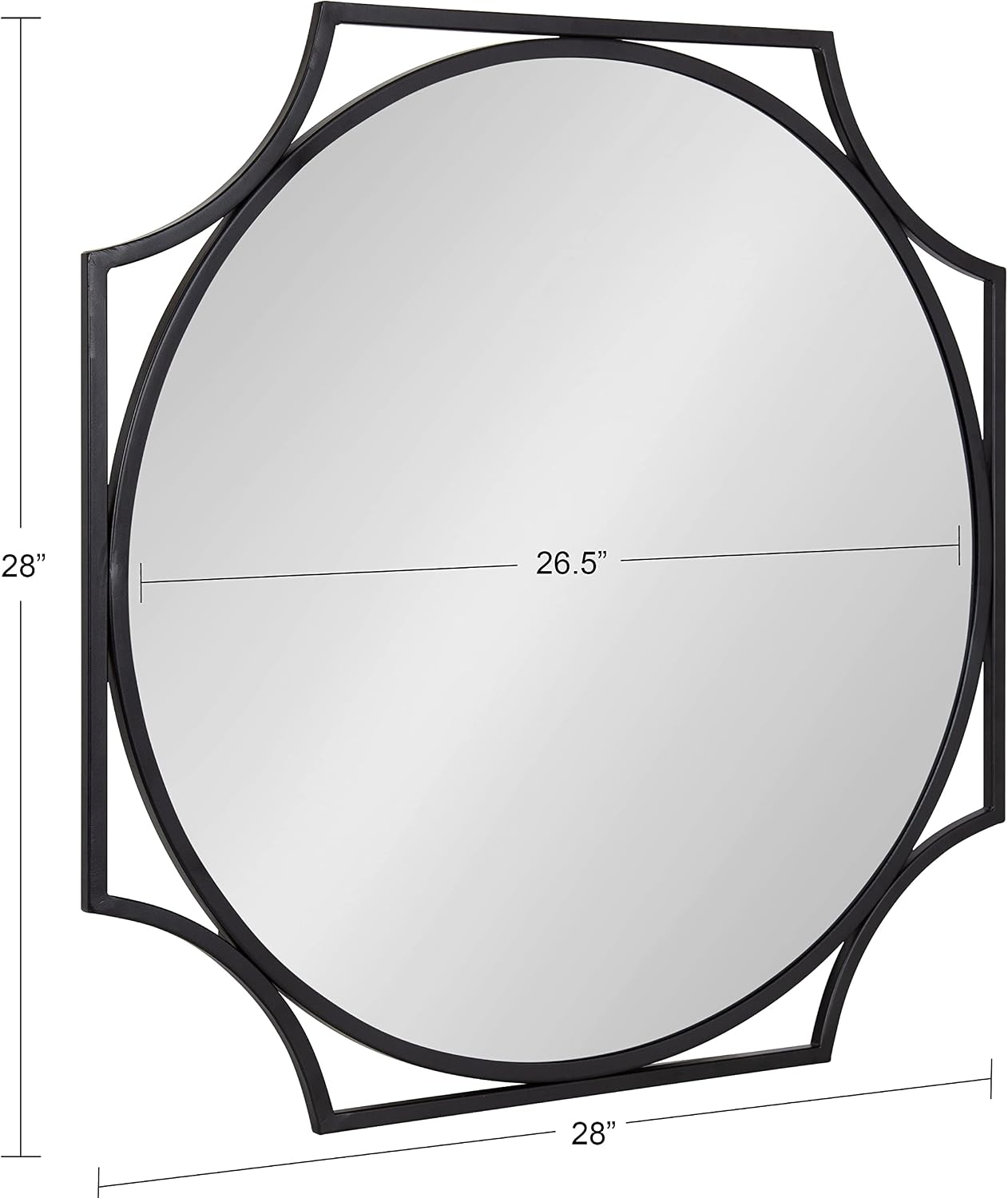 Kate and Laurel Rateau Modern Scalloped Round Wall Mirror; 28 x 28; Black; Decorative Wall Decor with Circle Mirror and Scalloped Outer Frame for Trendy Concentric Design