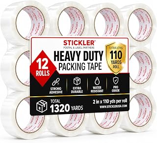 Clear Packaging Tape 2" x 110 Yards – Pack of 12 Rolls, Heavy Duty BOPP, Strong Adhesive, Water & Tear Resistant for Shipping, Moving, Storage & Fulfillment