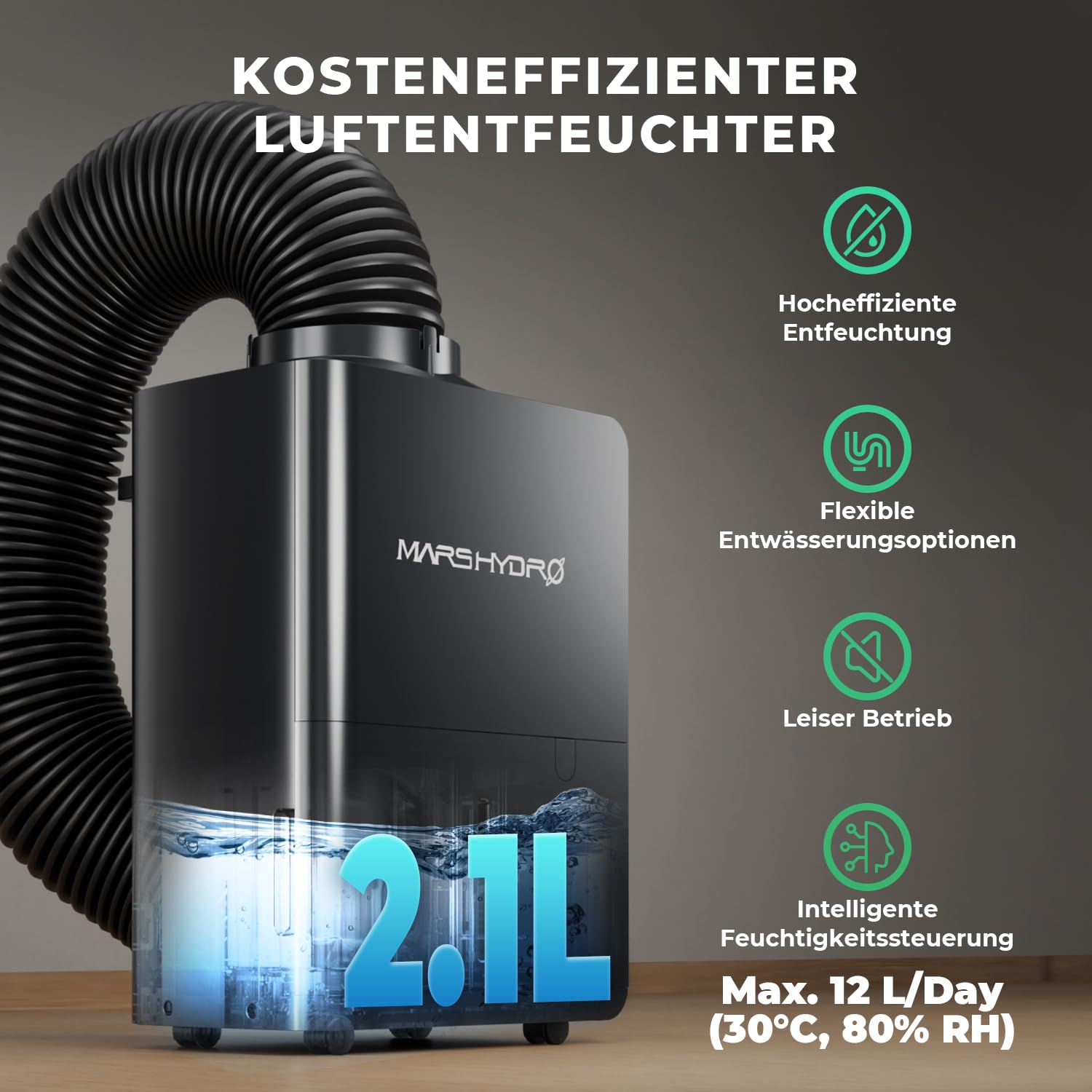 MARS HYDRO Regulador de humedad 12L/T: para carpa de cultivo de plantas y jardín interior, bajo ruido y eficiencia energética para zonas de crecimiento de plantas